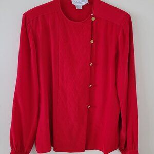 Carlisle Size 6 - 100% Silk Red Blouse with Gold Button Front – Long Sleeve